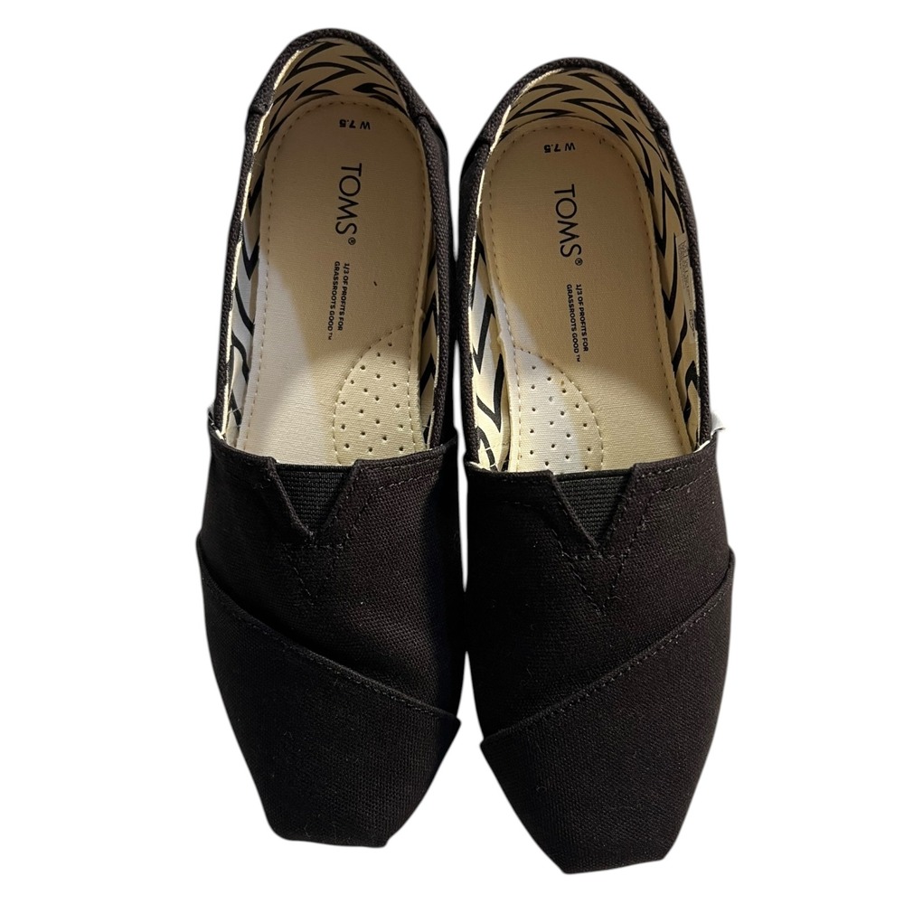 Toms Alpargata Solid Black Canvas Flat Shoes Women's Size 7.5 Comfort Casual